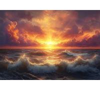 5D Diamond Painting Atardecer, Kit Completo de Pintura Diamante 5D Ola, Diamond Art Kit DIY Punto de Cruz Cristal Cuadro de Diamantes para Adultos principiante, Decoración del Hogar 50x70cm T0U-1057