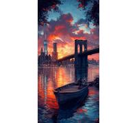 5D Diamond Painting Bote Diamond Painting Adultos Puente De Manhattan Dibujos Con Diamantes Manualidades Adultos Punto De Cruz DIY Full Drill Round Completo Kit para Decoración Hogar 30x60cm K-9D4071