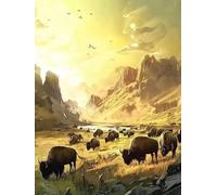 5D Diamond Painting CañóN Diamond Painting Adultos Bisonte Manualidades Adultos Dibujos Con Diamantes DIY Strass Round Full Drill Punto de Cruz Kit Completo para Decoración Hogar, 60x90cm A-83408