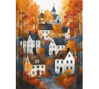 5D Diamond Painting Casas, Diamond Painting Adultos áRbol, DIY Manualidades Adultos Kit Punto de Cruz, Cuadro Diamantes Rhinestones Bordado Artesanías, para Decoración Hogar Regalo 80X110cm K-5062