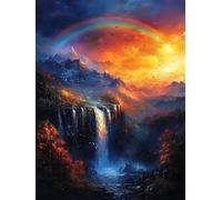 5D Diamond Painting Cascada Diamond Painting Adultos Sunset Manualidades Adultos Dibujos Con Diamantes DIY Strass Round Full Drill Punto de Cruz Kit Completo para Decoración Hogar, 30x40cm 8-I8344