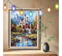 5D Diamond Painting Castillo,Río,Pintura de Diamantes para Adultos,Cristal Bordado Punto de Cruz Diamante Lienzo Kit para Niños,Dibujos con Diamantes Para Decoración del Hogar,(100x133cm) 59N-2779