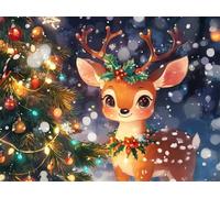 5D Diamond Painting Ciervo Diamond Painting Adultos Navidad Dibujos con Diamantes, DIY Bordado de Punto de Cruz Diamante Pintura Kit Completo para Principiantes, Decoracion Hogar 90x120cm N6-503