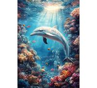 5D Diamond Painting Delfín Pintura de Diamante Kit Coral Diamond Art Painting Niños, Manualidades Adultos Dibujos con Diamantes Punto de Cruz Set para Decoración Pared del hogar 80x100 cm X4-1103