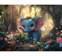 5D Diamond Painting Elefante Diamond Painting Adultos Lindo Dibujos con Diamantes, DIY Bordado de Punto de Cruz Diamante Pintura Kit Completo para Principiantes, Decoracion Hogar, Regalo 60x90cm N6-77