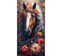 5D Diamond Painting Flores caballos, Pintura Diamante, Diamond Painting Kit Completo Niños, DIY Manualidades Adultos Pintura de Diamante Para Decor De Pared Del Hogar, Regalos para Mujer 30x60cm R-413