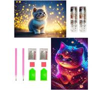 5D Diamond Painting Gatito, 2 Pcs 5D Diamond Painting Kit Completo, DIY Gatito Cuadro Diamante Painting para Adultos Niños, Pintura Diamante,Diamond Painting Animal,Decoración de Pared Hogar 30x40cm