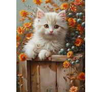 5D Diamond Painting Gato Diamond Painting Adultos Flor Cuadro Diamantes Manualidades Adultos Punto De Cruz Kit Completo DIY Full Cuadrado Diamante Pintura Decoración Hogar, Regalo 80x120cm 5-083N1