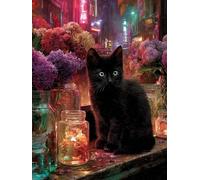 5D Diamond Painting Gato Diamond Painting Adultos Flor Dibujos con Diamantes Manualidades Adultos DIY Full Drill Round Completo Strass Punto De Cruz Kit para Decoración Hogar, Regalo 60x90cm 1-1195