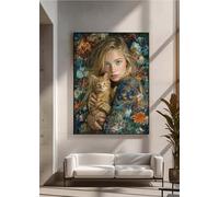 5D Diamond Painting, Gato Mujer Pintura de Diamante, Redondo Taladro Completo DIY Diamante Painting, Gemas Artesanía kit de Arte de Mosaico para Principiantes y Regalo 20 x 30 cm PjY2252 K-2
