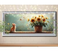 5D Diamond Painting Gato naranja,Mariposa,Kit de Pintura Diamante DIY para Adultos y Niños,Bordado de Diamantes Punto de Cruz,Cuadros de Diamantes Arte y Mosaico,Decoración de Pared 100x250cm 59E-3135