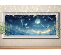 5D Diamond Painting Grulla,Luna,Kit de Pintura Diamante DIY para Adultos y Niños,Bordado de Diamantes Punto de Cruz,Cuadros de Diamantes Arte y Mosaico,Decoración de Pared Salón (70x140cm) 59E-1960