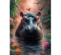 5D Diamond Painting HipopóTamo, Diamond Painting Kit Flor, Pintura Diamante Adultos Cuadro Diamantes Kit Bordado DIY Round Full Drill Embroidery Kit per Decorazioni Casa Pareti, Regalo 30x40cm 2-N2123