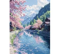 5D Diamond Painting Kit, Arquitectura Antigua De Cerezos DIY Redondo Diamante del Mosaico Bordado Arte, Aplicable Para Adultos y Niños, Casa Dormitorio Decoración Regalos Femeninos 40x80cm P7CL-812