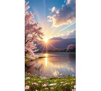 5D Diamond Painting Kit,Campo del atardecer lago Diamond Painting Kit Completo para Adultos,DIY Square Drill Cristal Pintura de Diamantes Bordado Punto de Cruz Kit para Decoración Hogar 40x90cm