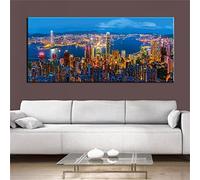 5D Diamond Painting Kit, Ciudad de hong kong Bricolaje Pintura de Diamante por Número Kits Rhinestone Bordado Punto de Cruz Diamante Artes Manualidades Lienzo Hogar Pared Decor Round Drill 70x140cm