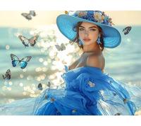 5D Diamond Painting Kit Completo Adultos Mariposa, Mujer 3 Pintura Diamante Animal, Manualidades Adultos Diamond Painting Art Punto de Cruz Cristal Para Decoración Pared Hogar Regalo 50x70cm L0Y-50