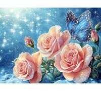 5D Diamond Painting Kit Completo Adultos Mariposa, Rosa 3 Pintura Diamante Animal, Manualidades Adultos Diamond Painting Art Punto de Cruz Cristal Para Decoración Pared Hogar Regalo 90x120cm L0Y-870