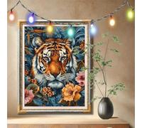 5D Diamond Painting Kit Completo, DIY Flor,Tigre Pintura Diamante, Cuadro Diamantes Art Rhinestones Manualidades Kit para Adultos, Pintar con Diamantes para Decoración Hogar (90x120cm) 59N-6488