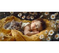 5D Diamond Painting Kit Completo gato, Pintura Diamante Ángel Diamond Art Manualidades Adultos Regalo Niños, DIY Punto de Cruz Bordado Cuadro Diamantes para Decoración de Hogar Regalos 50x100 CM L-453