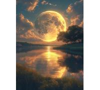 5D Diamond Painting Kit Completo luna escena Pintura Diamante Adultos Niños, Puzzle Punto de Cruz Cuadros de Diamantes, Accesorios de Manualidades DIY Para Regalos Decoración de Pared 50x70cm A-988