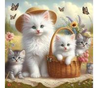 5D Diamond Painting Kit Completo,Paisaje de gatos Pintura de Diamante Kit para Adultos,DIY Square Cristal Punto de Cruz Cuadros Diamantes Bordado Lienzo Craft Para Hogar Pared Decoración 50x50cm