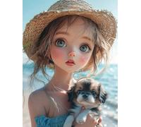 5D Diamond Painting Kit, Dog Big Eye Sister DIY Redondo Diamante del Mosaico Bordado Arte, Aplicable Para Adultos y Niños, Casa Dormitorio Oficina Decoración Regalos Femeninos 50x100cm P7CL-186