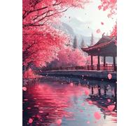 5D Diamond Painting Kit, Hojas Rojas De Estilo Antiguo DIY Redondo Diamante del Mosaico Bordado Arte, Aplicable Para Adultos y Niños, Casa Dormitorio Decoración Regalos Femeninos 80x160cm P7CL-209