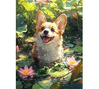 5D Diamond Painting Kit, Lotus Corgi DIY Redondo Diamante del Mosaico Bordado Arte, Aplicable Para Principiantes Adultos y Niños, Casa Dormitorio Oficina Decoración Regalos Femeninos 80x160cm P7CL-245