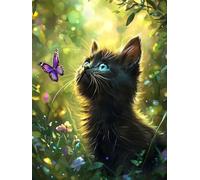 5D Diamond Painting Kit, Mariposa De Flores De Gato DIY Redondo Diamante del Mosaico Bordado Arte, Aplicable Para Adultos y Niños, Casa Dormitorio Oficina Decoración Regalos Femeninos 60x120cm P7CL500
