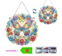 5D Diamond Painting Kit Mariposa, Doble cara Pintura de Diamante Manualidades Ddultos con Cadena, Cuadro de Diamantes Adorno para Colgar para Decoración de Ventanas Puertas y Jardín(20x20cm)