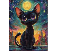 5D Diamond Painting Kit, Moon Cat DIY Redondo Diamante del Mosaico Bordado Arte, Aplicable Para Principiantes Adultos y Niños, Casa Dormitorio Oficina Decoración Regalos Femeninos 90x180cm P7CL-851