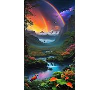 5D Diamond Painting Kit,Planta arcoíris del lago Diamond Painting Kit Completo para Adultos,DIY Round Drill Cristal Pintura de Diamantes Bordado Punto de Cruz Kit para Decoración Hogar 40x90cm