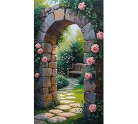 5D Diamond Painting Kit,Rosas del sendero jardín Diamond Painting Kit Completo para Adultos,DIY Round Drill Cristal Pintura de Diamantes Bordado Punto de Cruz Kit para Decoración Hogar 100x210cm