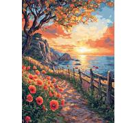 5D Diamond Painting Kit, Sunset Beach DIY Redondo Diamante del Mosaico Bordado Arte, Aplicable Para Principiantes Adultos y Niños, Casa Dormitorio Oficina Decoración Regalos Femeninos 30x60cm P7CL-650