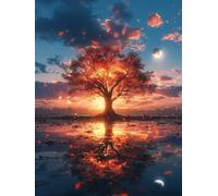 5D Diamond Painting Kit Sunset, Pintura Diamante Adultos áRbol, Diamond Art Punto de Cruz Cristal, DIY Pintura Diamante Kit, Manualidades Adultos Completo, Decoración del Hogar, 100x135cm G-6397
