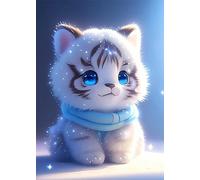 5D Diamond Painting Kit Tigre Blanco, Pintura Diamante Adultos, Animal Patrón Manualidades de Cristal, Decoración de Pared Para El Hogar, Tigre Blanco De Ojos Azules 30x40cm