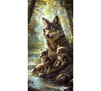 5D Diamond Painting Lobo del bosque Pintura Diamante, Diamond Painting Kit Completo Estilo Mosaico Manualidades Adultos Regalo Niños, Pintura Diamante Para Decoración De Pared Del Hogar 50x100cm n-643