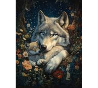 5D Diamond Painting Lobo Diamond Painting Kit Completo, Pintura Diamante Flores Pintura de Diamante DIY Punto de Cruz Manualidades Adultos para Decoracion Hogar, Regalo Mujer 135x100cm -ly25082PE