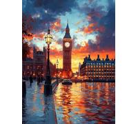 5D Diamond Painting Londres Diamond Painting Adultos Big Ben Dibujos con Diamantes Manualidades Adultos DIY Full Drill Round Punto de Cruz Kit Completo para Decoración Hogar, Regalo 50x80cm E-D676