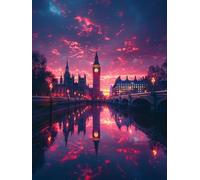 5D Diamond Painting Londres, Diamond Painting Adultos Ciudad, DIY Manualidades Adultos, Cuadro Diamantes Punto de Cruz Mosaico Kits, Pintura de Diamante para Decoracion Hogar Regalo 60X70cm E-2397