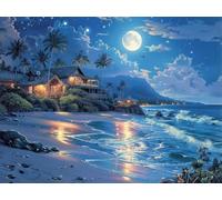 5D Diamond Painting Luna, Diamond Painting Adultos Vista Al Mar, DIY Punto de Cruz Cuadro Diamantes Kits, 5D Manualidades Adultos, Pintura de Diamante, Home Decoration, Regalo Verano, 40x30cm Z-7705