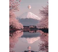 5D Diamond Painting Monte Fuji Diamond Painting Adultos Flor Cuadro Diamantes Manualidades Adultos Punto De Cruz Kit Completo DIY Full Drill Cuadrado Diamante Pintura Decoración Hogar 40x60cm 9-U12HT