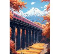5D Diamond Painting Monte Fuji Diamond Painting Adultos Tren Manualidades Adultos Dibujos Con Diamantes DIY Strass Round Full Drill Punto de Cruz Kit Completo para Decoración Hogar, 70x100cm J-Y4321
