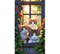 5D Diamond Painting para Adultos 30x70cm Luz solar de la ventana del gato,DIY Round diamond painting kit completo adultos,Kit de Cristal Pintura de Diamantes para Decorar la Habitación