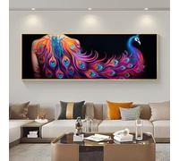 5D Diamond Painting Pavo Real Abstracto Diamond Art Kit, DIY Grande Pintura de Diamantes Adultos Punto de Cruz Kit, Diamond Art Crystal Crafts para Decor de Pared Hogar 65x190 cm/26x75 Inch M-471
