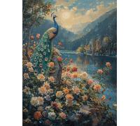 5D Diamond Painting Pavo Real Diamond Painting Adultos, DIY Manualidades Adultos Kit Punto de Cruz Flor, Diamante Art Bordado Kit, Pintura de Diamante Para Decoración Hogar Regalo 60x70cm B-7815