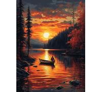 5D Diamond Painting Sunset Diamond Painting Adultos Lago Cuadro Diamantes Manualidades Adultos Punto De Cruz Kit Completo DIY Full Cuadrado Diamante Pintura Decoración Hogar, Regalo 30x40cm 3-H872Z