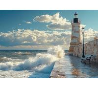 5D Diamond Painting Torre De Observación, Kit Completo de Pintura Diamante 5D Ola, Diamond Art Kit DIY Punto de Cruz Cristal Cuadro de Diamantes para Adultos principiante, Decoración 35x45cm T0U-956