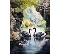5D DIY Diamond Painting Kit Completo, Cisne negro elegante en el lago Pintura Cuadro Diamante Art Rhinestones Bordado Punto de Cruz para Decoración Hogar, Niños, Adultos